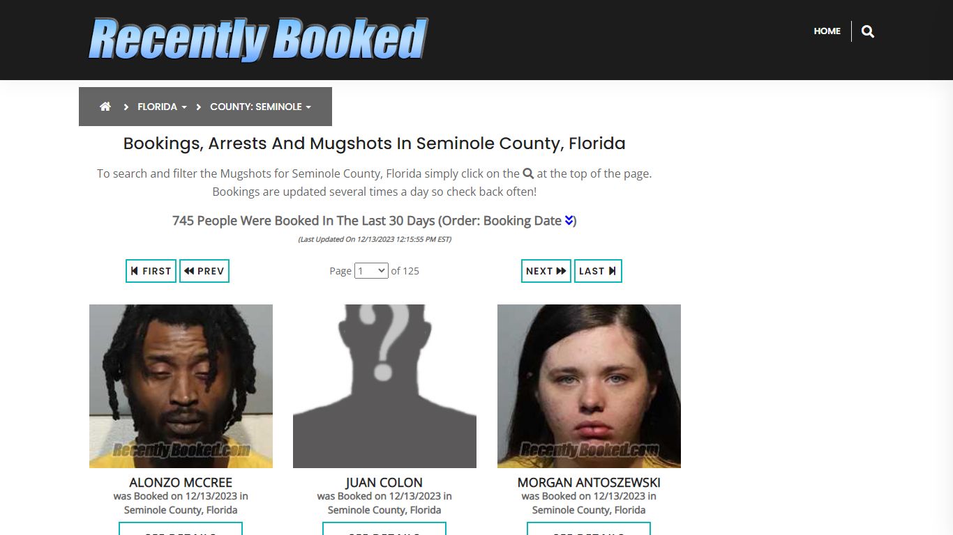 Recent bookings, Arrests, Mugshots in Seminole County, Florida